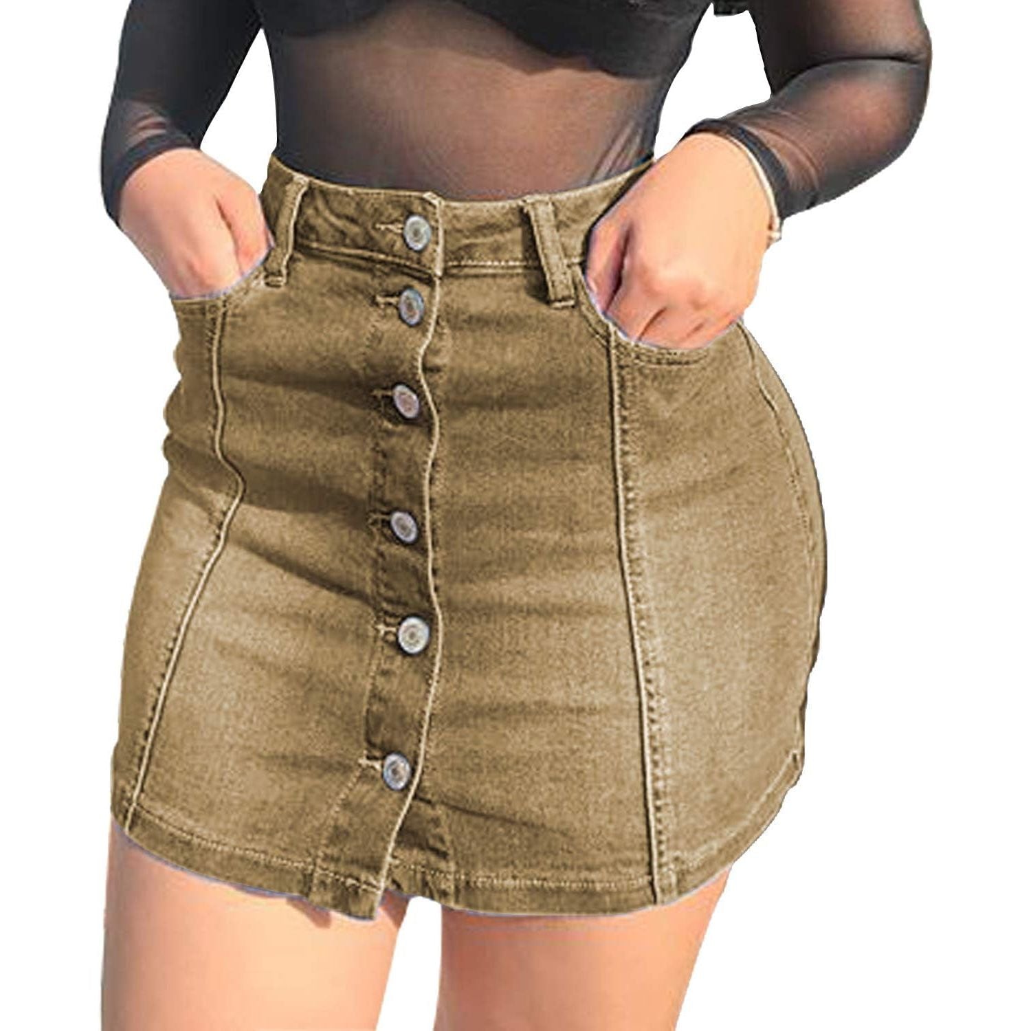 Women'S Button down Front Denim Short Skirt with Side Pocket