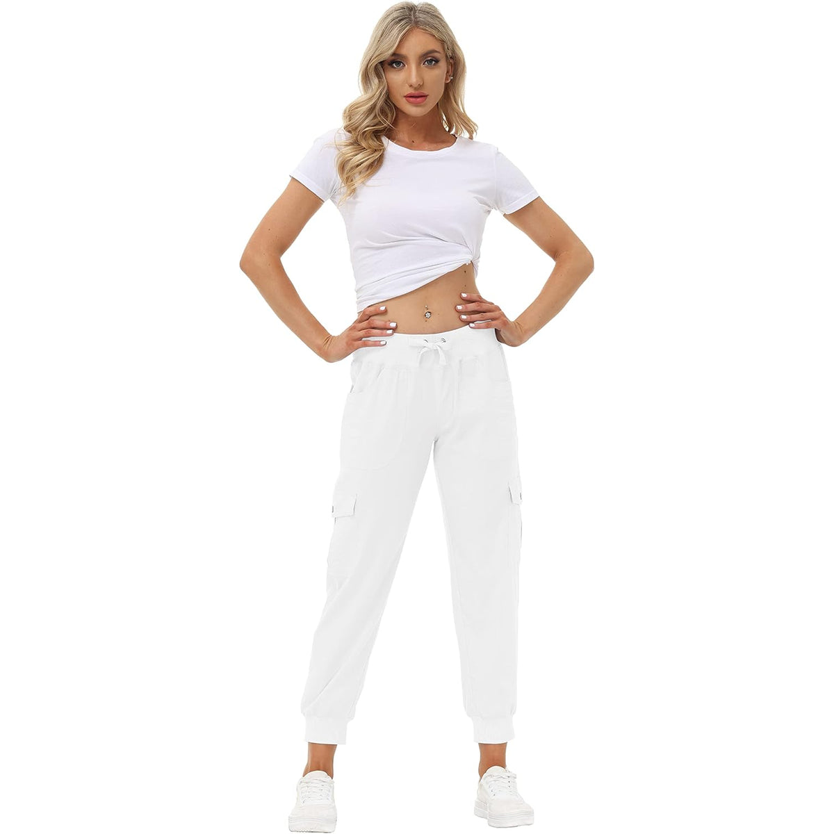 Women'S Lightweight Hiking Cargo Pants Outdoor Quick Dry Casual Travel Sweatpants Joggers Elastic Waist Button Pockets