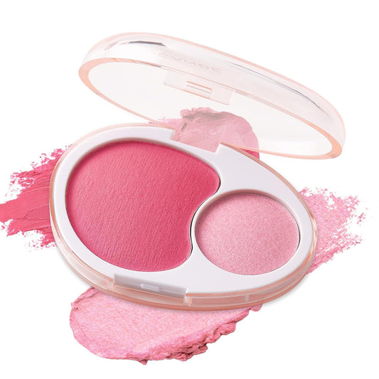 Cream Dual Blush for Cheeks: Lightweight Buildable Highlighter and Blush Palette - Smooth Natural Makeup Blush - Long-Lasting All-Day Face Contour Blush（01#Lemonade)