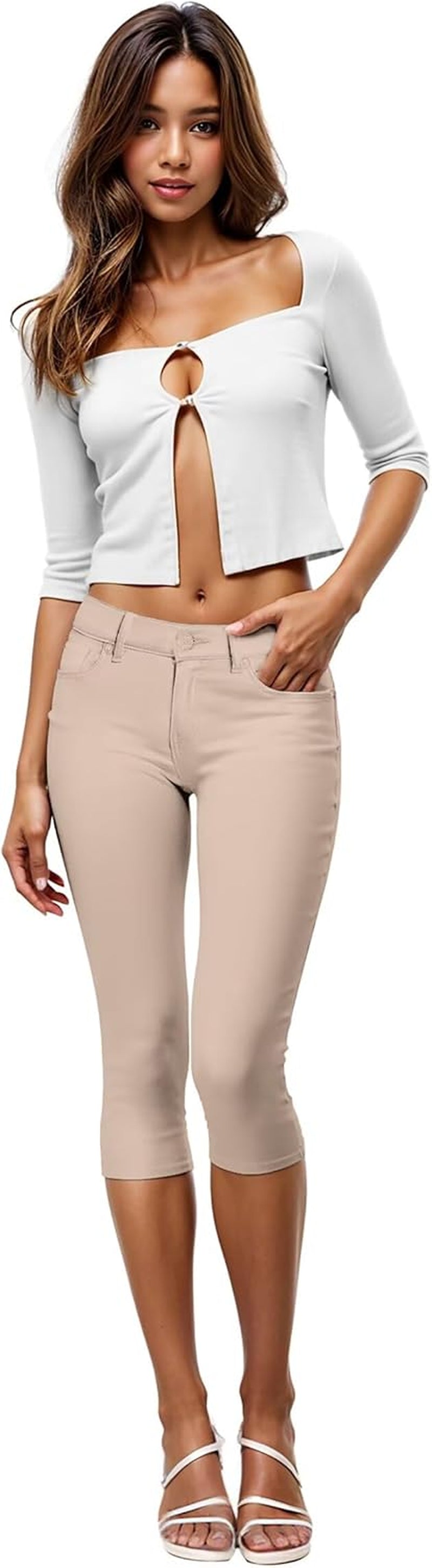 Women'S Ultra Stretch Mid Rise Skinny Capri Pants with Pockets