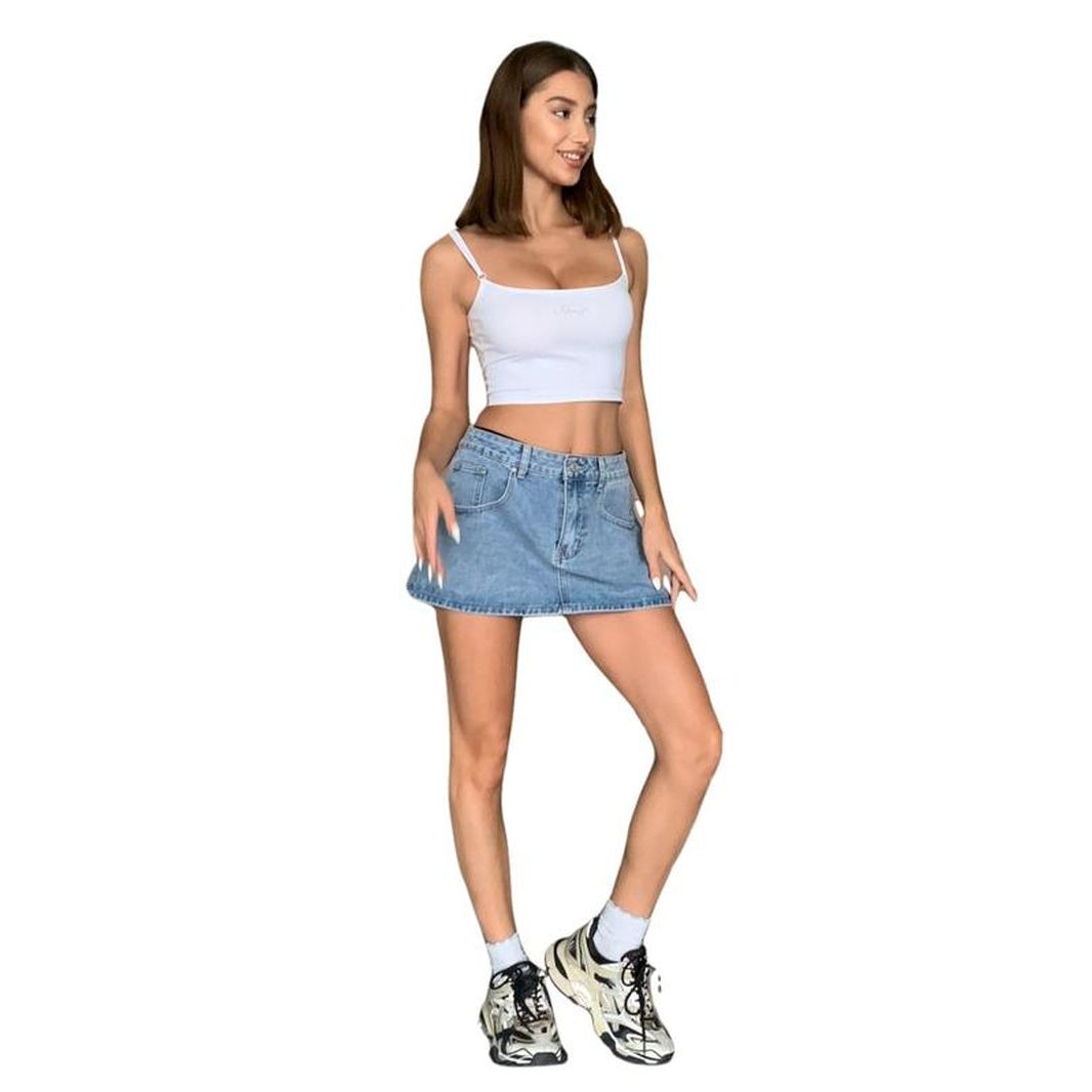 EMMIOL Vintage Blue Fit Denim Mini Jean Skirt for Women - Casual Style, Regular Fit, above Knee, Cotton Material, Multi Belt Loops, No Sheer Material Chic Womenswear