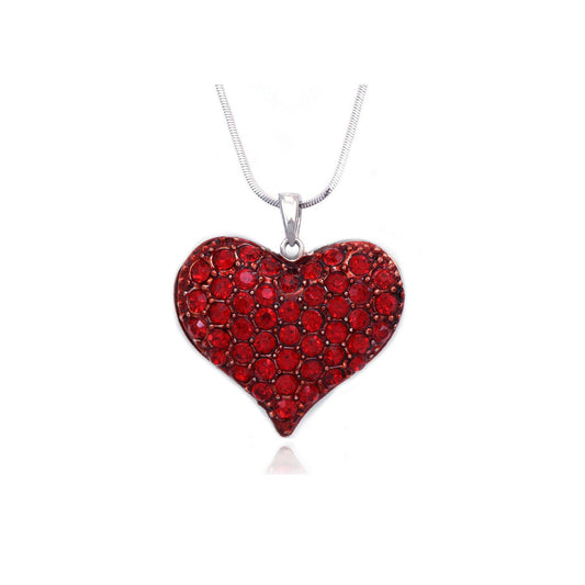 Red Crystal 3D Heart Pendant Necklace - Beauty Oasis - Beauty Oasis